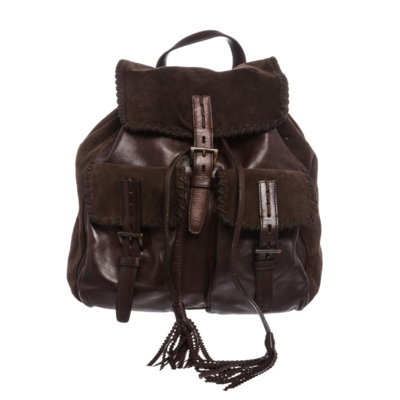 Prada Brown Suede Leather Drawstring Backpack - Picture 1 of 6